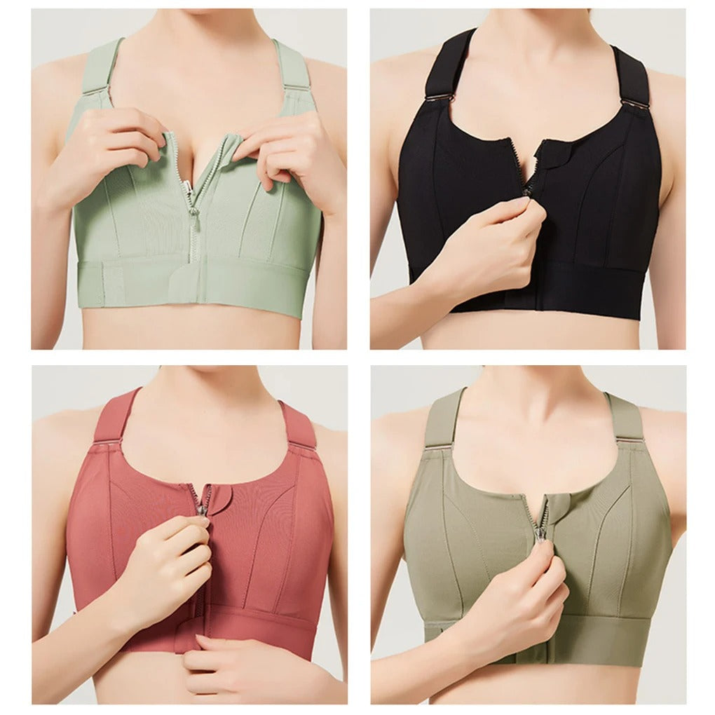 Multifunctional Heavy Front Zipper Sports Bra Comfortable Compression Fit Gym Athletic Support