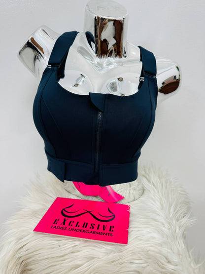 Multifunctional Heavy Front Zipper Sports Bra Comfortable Compression Fit Gym Athletic Support