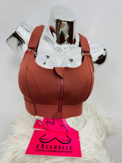 Multifunctional Heavy Front Zipper Sports Bra Comfortable Compression Fit Gym Athletic Support