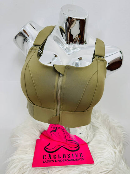 Multifunctional Heavy Front Zipper Sports Bra Comfortable Compression Fit Gym Athletic Support